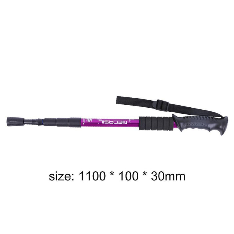 Trekking Pole 4 Sections Aluminum Telescopic Hiking Walking Cane (Purple) Newly