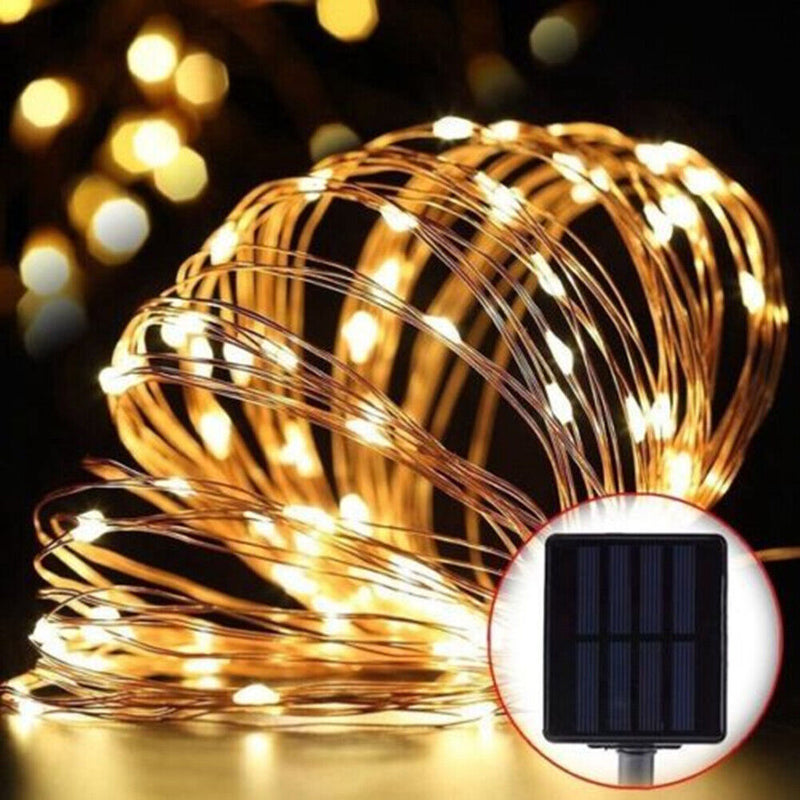 50 LED 5m Solar Copper Wire Lamp 8 Modes Decor String Light (Warm White) Newly