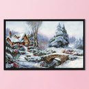 Full Embroidery DIY Canvas Craft Stamped 11CT Cross Stitch Snow Scene Art Kit