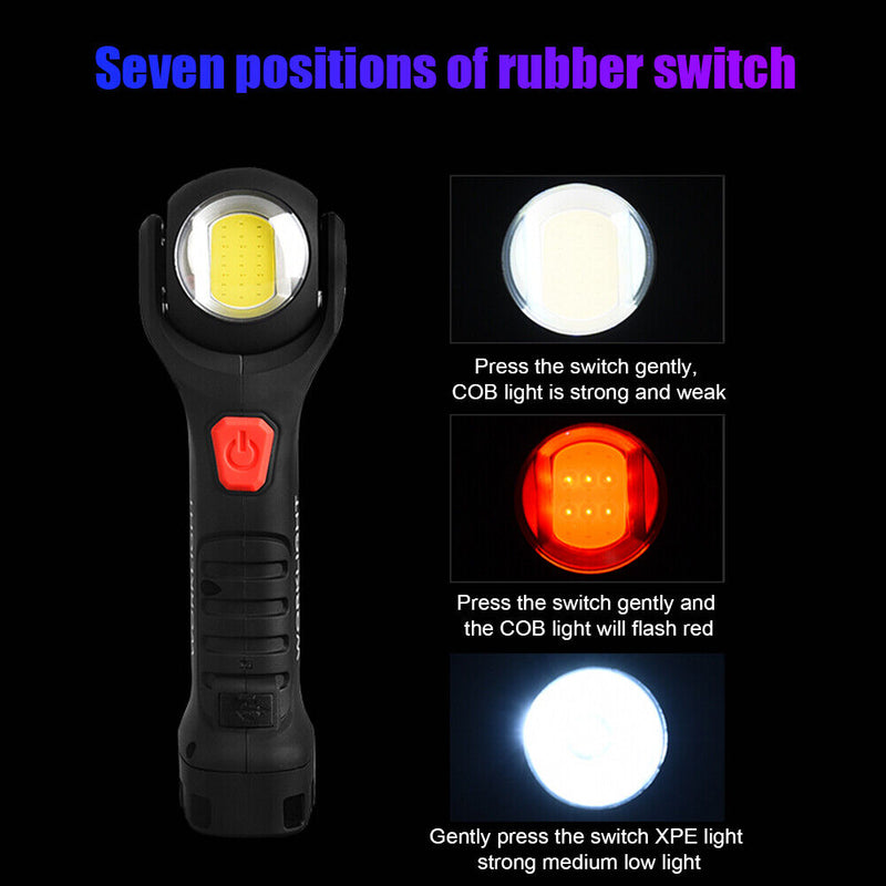 COB LED Magnet Flashlight USB Charging 1200 Lumens T6 Outdoor Working Lamp