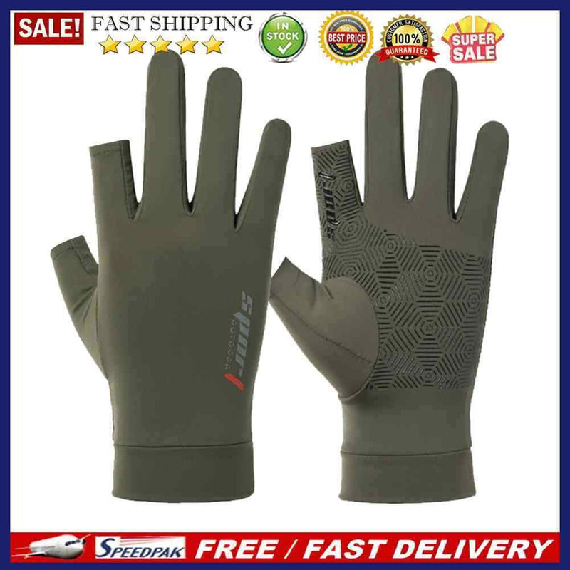 1 Pair Fishing Gloves Anti-slip 2 Fingers Cut Ice Silk Summer Fishing Prote