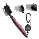 Retractable Golf Club Brush Groove Cleaner w/ Clip for Irons Woods (Pink) Newly