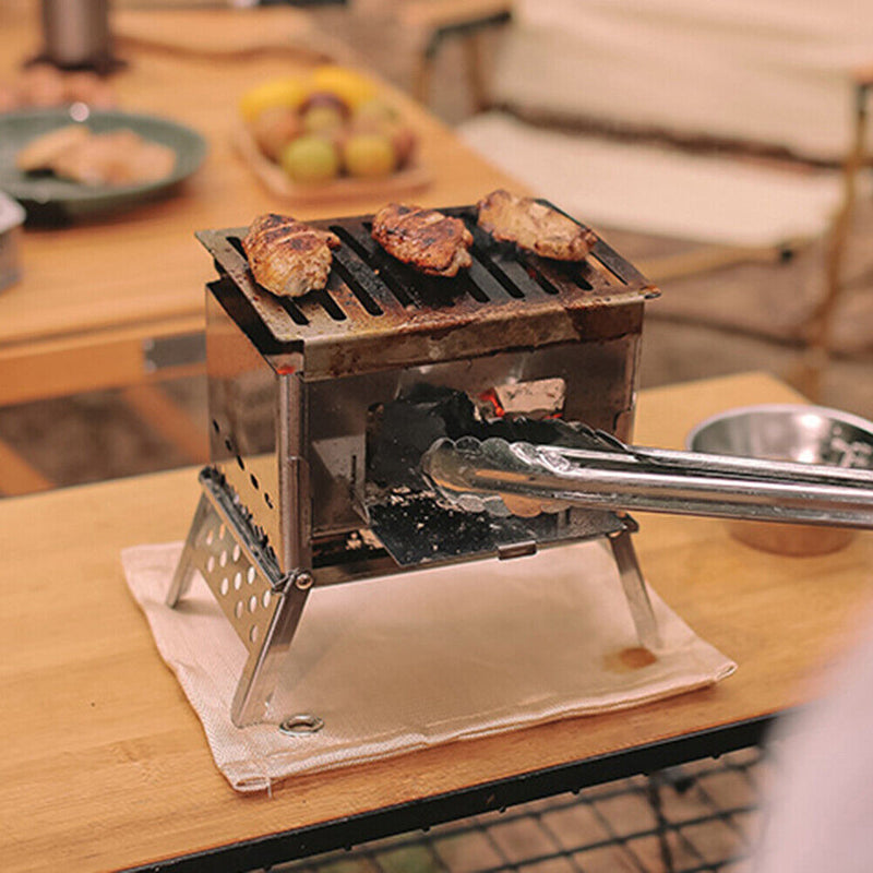 Stove Stainless Steel Wood Stove Detachable for Picnic BBQ Mini Portable Camping