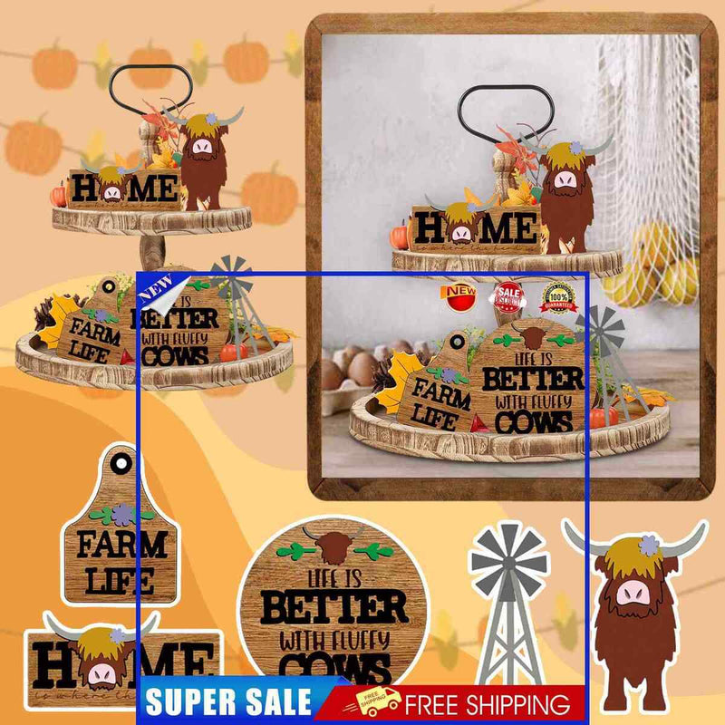 Wooden Farm Style Crafts Durable Tiered Tray Flat Decor Sign Holiday Party Gifts