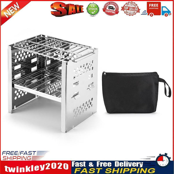 Camping Mini Folding Firewood Stove Double-Layer Charcoal Burning Stoves Newly