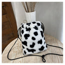 Girl Handbags Small Pouch Crossbody Bag Cow Milk Print Plush Drawstring Bag