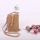 Women Travel Straw Woven Mini Shoulder Crossbody Phone Bag (Light Brown)
