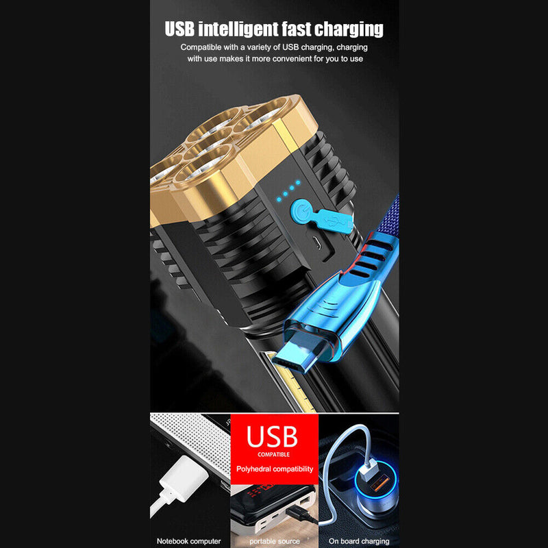 COB+LED 500LM Portable Flashlight USB Rechargeable Power Display Torch