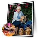 5D DIY Diamond Painting Kit Full Round Drill Queen of England and Corgi (sz2275)