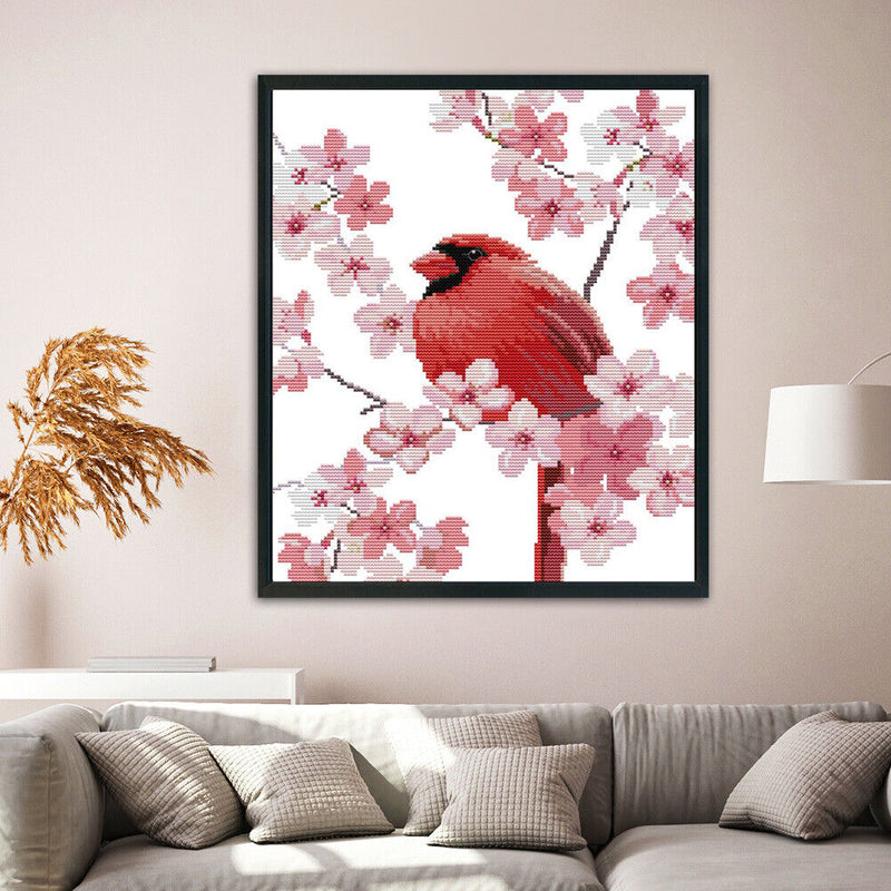 14CT Stamped Cross Stitch Kits DIY Pink Bird Printed Needlework (DA321) Newly
