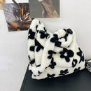 Fashion Women Love Print Plush Messenger Bag Autumn Winter Handbags (White)
