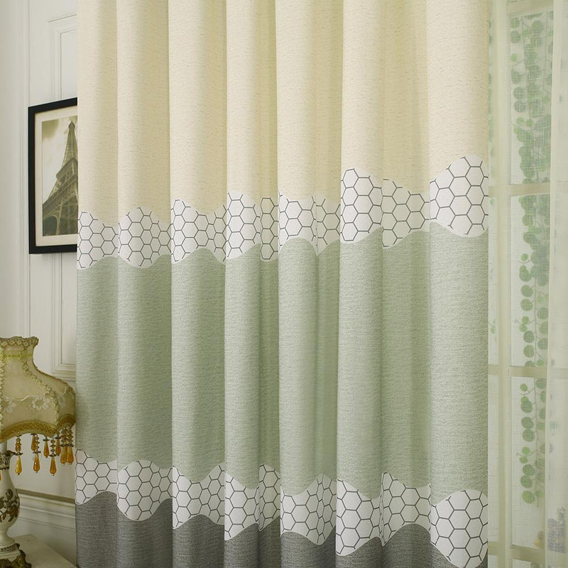 4pcs Strip Shading Curtain Bedroom Living Room Semi Blackout Purdah(Green)