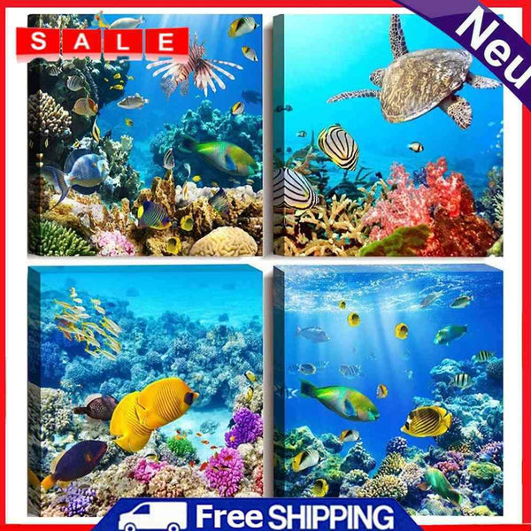 4 Panels Sea Life Oil Paint By Numbers Kits Canvas Drawing DIY Coloring Picture