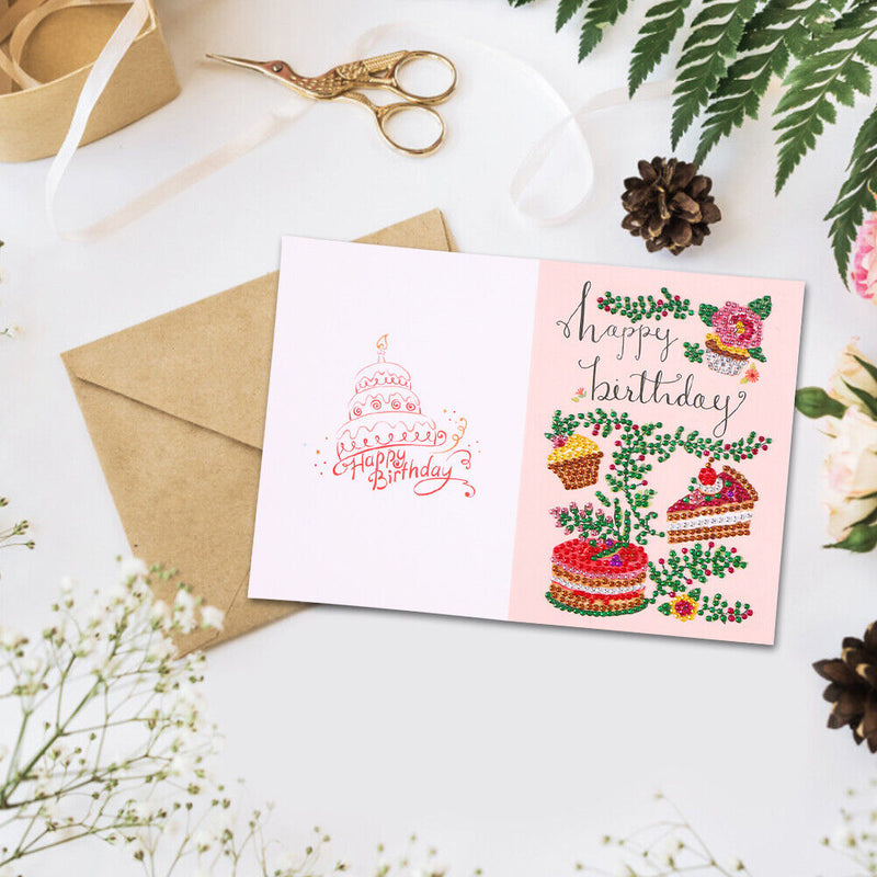 Special Shaped 5D Diamond Painting Happy Birthday Card DIY Postcard (KP022)