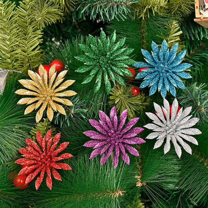 Christmas Tree Glitter Flowers Decor-Xmas Tree Wreaths Garland Artificial Flower