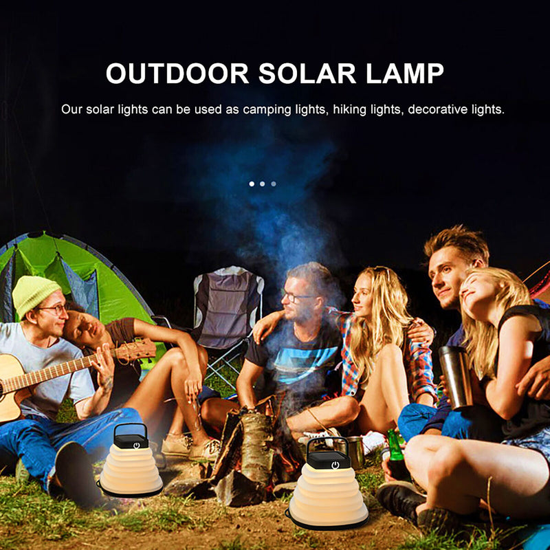 LED Solar Camping Lantern USB Rechargeable Collapsible Tent Lamp (Black) Newly