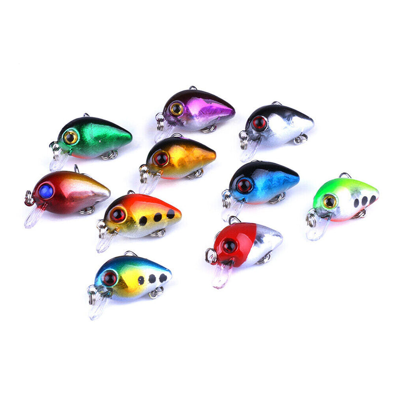 10pcs 3cm 1.5g Bionic Crank Wobblers Fishing Lures Jig Hooks Artificial Baits