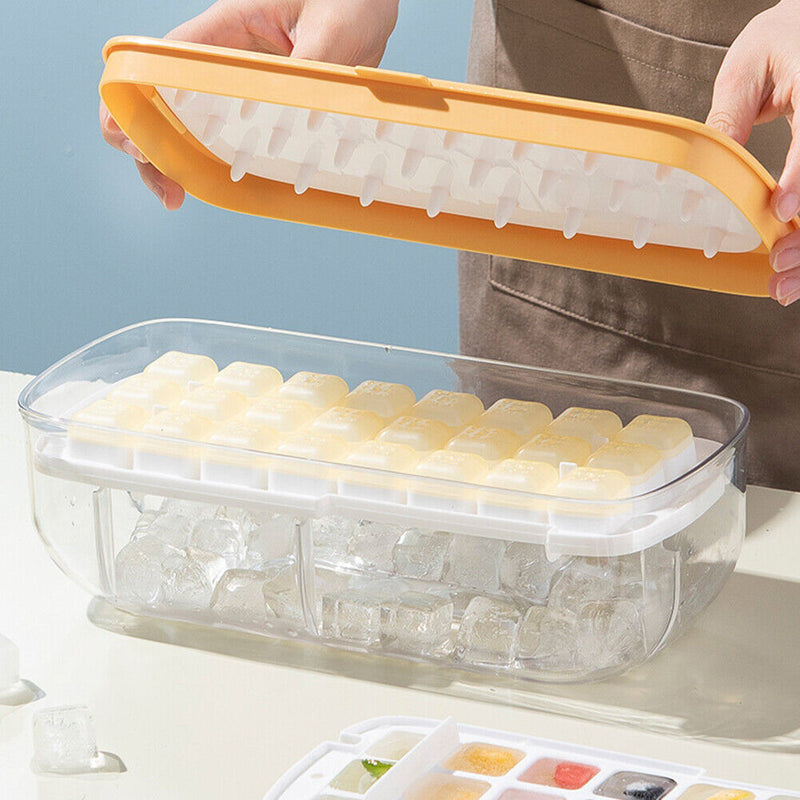 Ice Cube Tray with Lid Silicone Ice Maker Mold Bar Kitchen Tools (Yellow) Newly