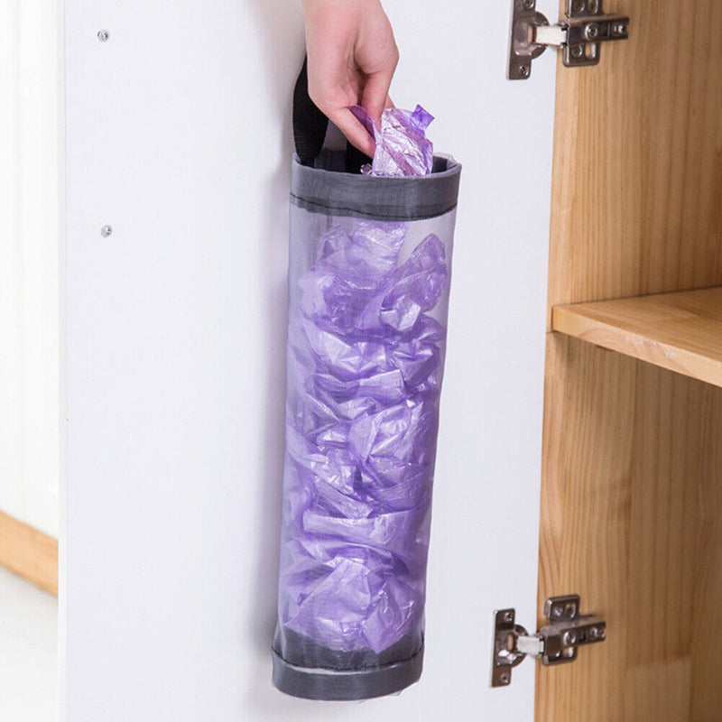 Reusable Grocery Bag Holder Nylon Hanging Trash Bags Store Organizer (B) Newly