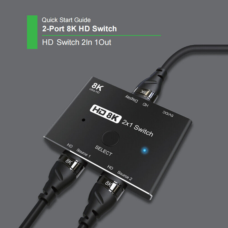 HDMI 2.1 Compatible Switch 2 in 1 out for PS5 PS4 Xbox TV Monitor Projector