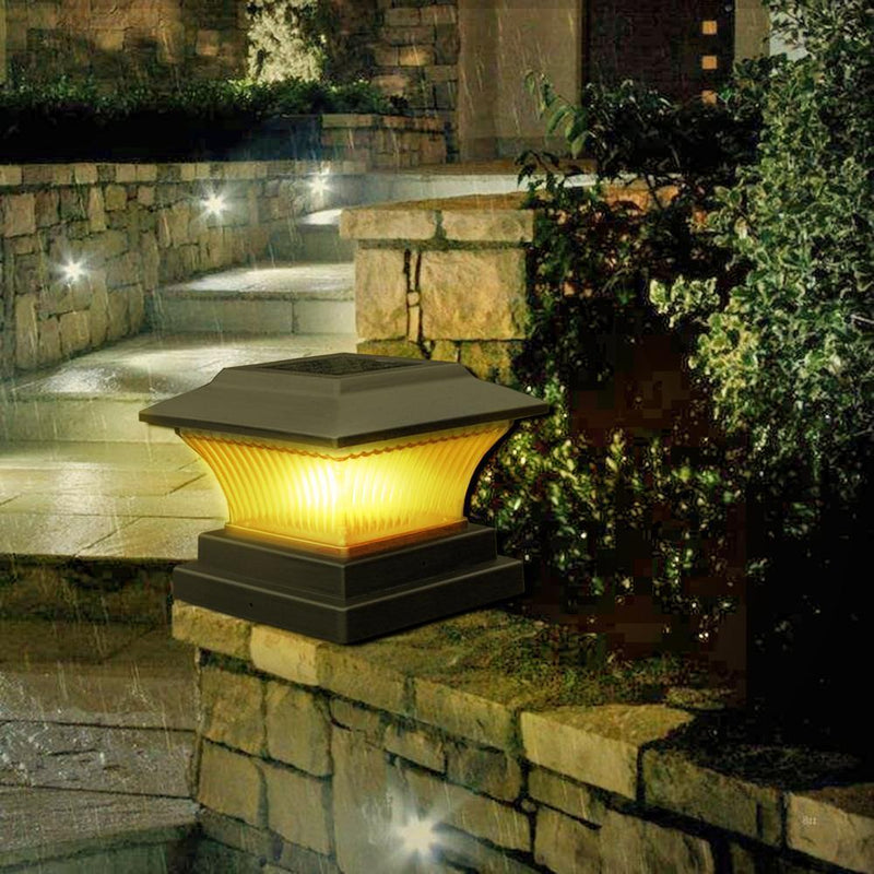 Solar Power LED Pillar Lamp Outdoor Garden Fence Light (Warm Light Black)