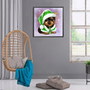 5D Diamond Painting Dog in Green Hat Full Round Drill DIY Wall Art Crafts M