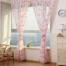 Transparent Voile Floral Print Curtains Bedroom Window Door Curtain (Red)