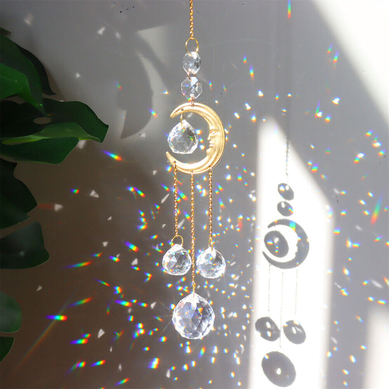 #A Wind Chime Crystal Ornament Diamond Pipa Moon Prism Windbell Pendant Jewelry