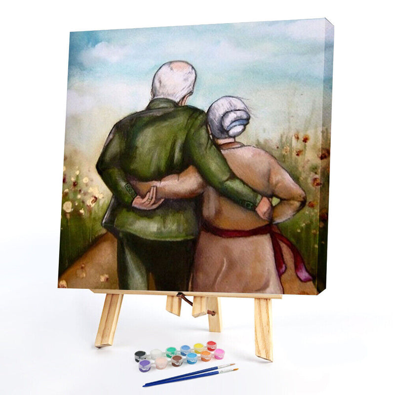 Back View of Old Couple Oil Paint By Numbers Kits DIY Wall Art Craft Gifts