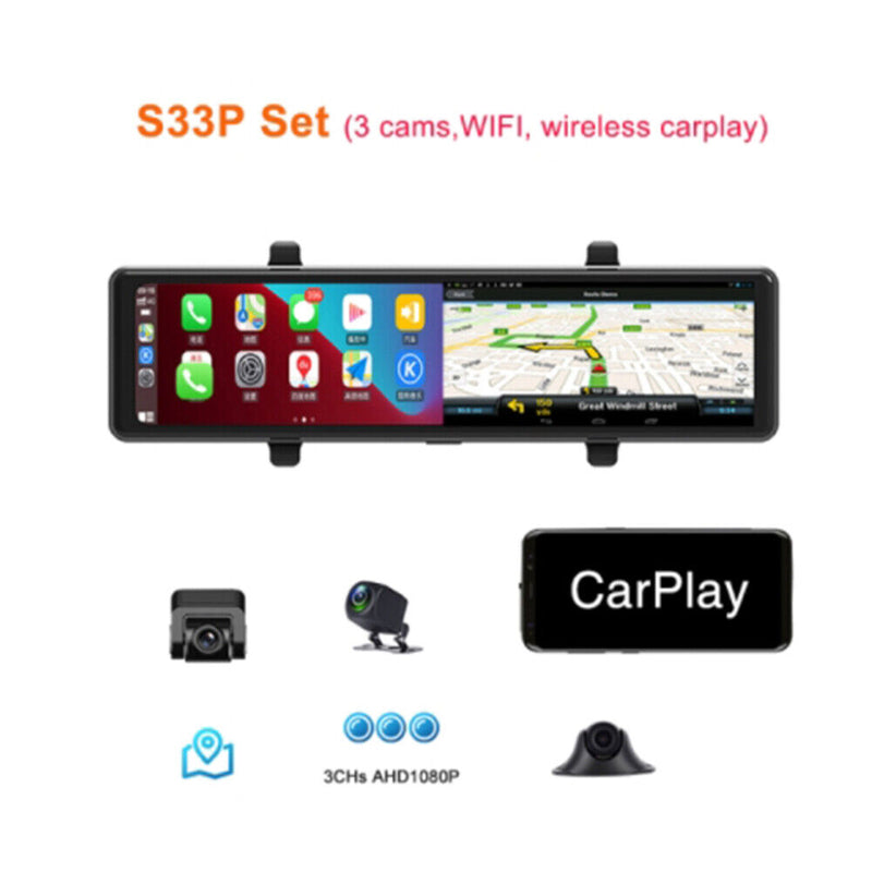 Driving Recorder 12-inch 1080P Touch Screen Dashcam 170 Wide Angle for Carplay