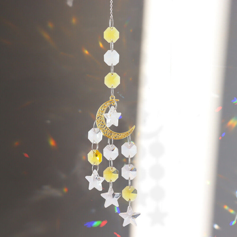 #A Crystal Windchimes Ornament Metal Hexagon Star Moon Craft Outdoor Garden Hang
