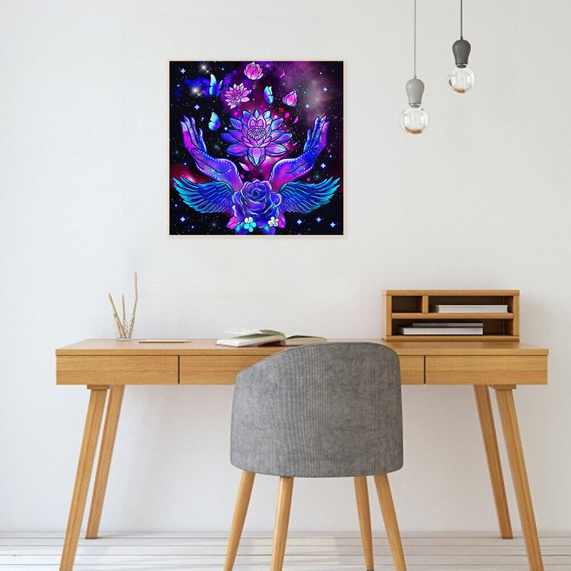 Diamond Painting 5D Full Round Drill Mosaic DIY Purple Hands Flowers Kit Artwork