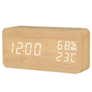 Alarm Clock LED Wooden Watch Table Voice Control Digital Wood Electronic Desktop