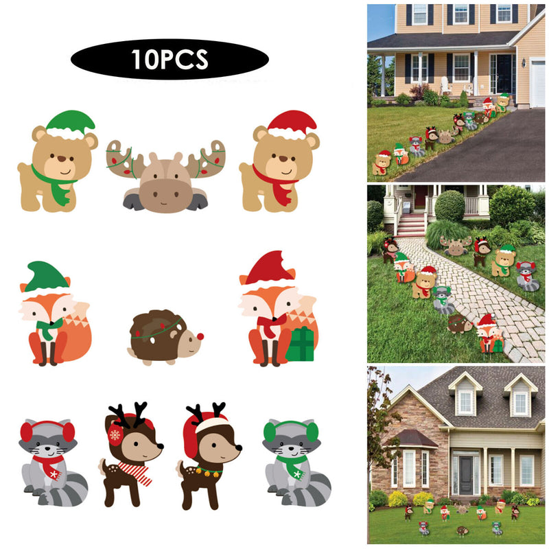 Yard Signs - Forest Animal Lawn Decoration Yard Signs with 20 Stakes - 10 Pieces