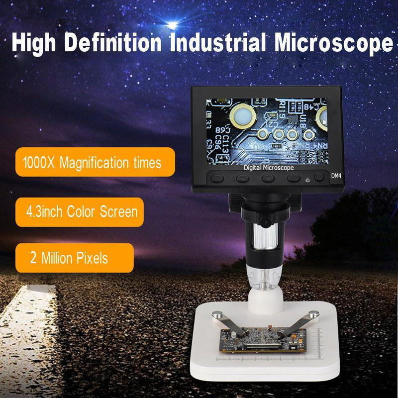 4.3inch LCD 1000X Desktop 8LED Digital MicroScope 2MP 720P Camera w/Stand Newly