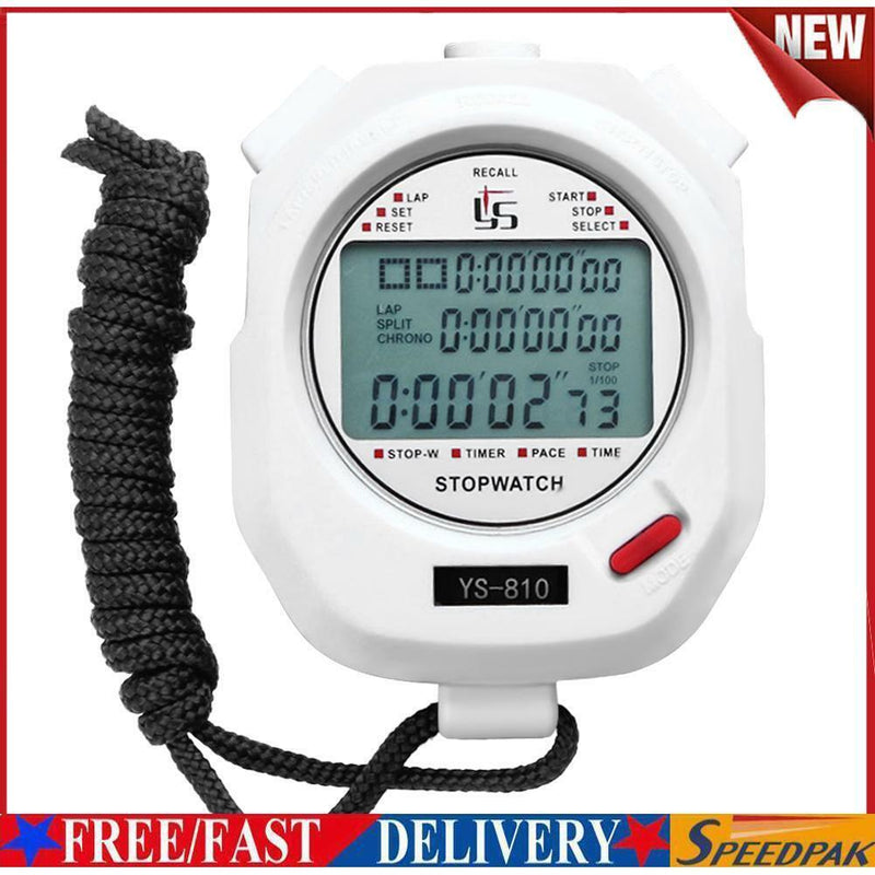 Digital Stopwatch Chronograph Sports Timer Stop Watch (White/ 10 Tracks)