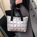 Female Quilted Cotton Padded Armpit Bag Large Capacity Lattice Tote Shoulder Bag