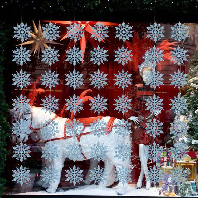 24pcs Snowflakes Xmas Tree Decor Plastic Glitter Snow Flake(Light Blue) Newly