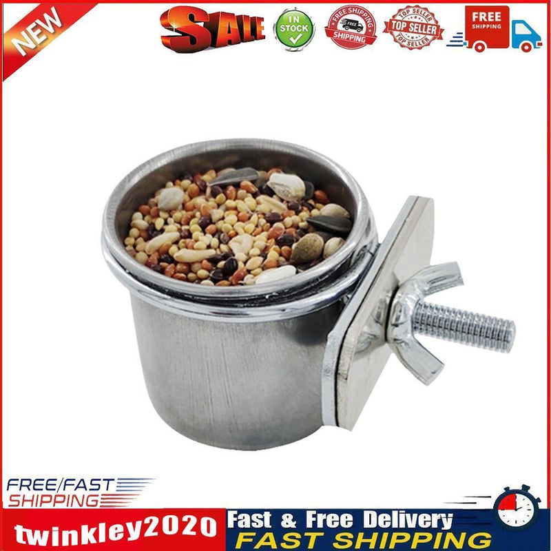 Stainless Steel Hang Cage Bowl Parrot Feeding Food Drinking Dish (5.5cm) Newly