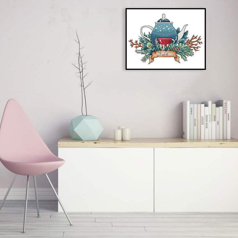 Partial Embroidery Teapot Stamped Canvas 14CT DIY Cross Stitch Kits (J530)