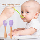 Baby Wooden Silicone Feeding Spoon Toddlers BPA-free Tableware (2) Newly