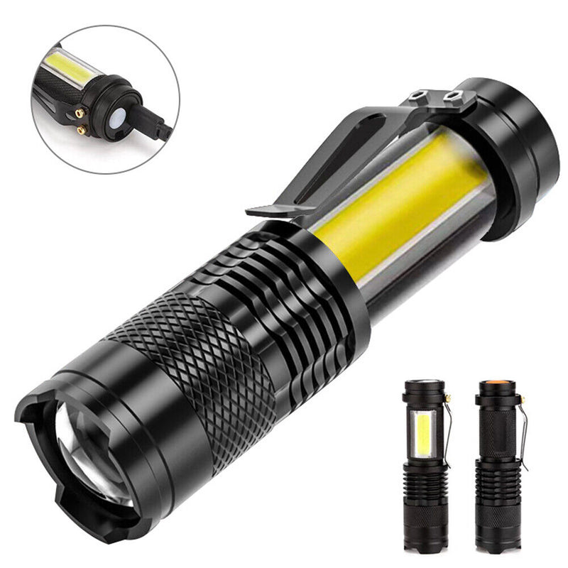 LED Flashlight XPE+COB USB Charging Waterproof Zoomable Light Multi-function