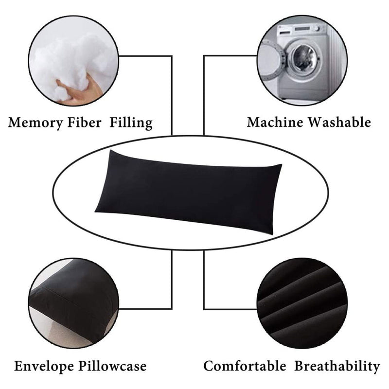 Full Body Pillowcase Sleeper Breathable Long Bed Throw Pillow Cover (Black)
