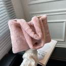 Women Winter Soft Fur Solid Color Top-handle Bag Small Handbag (Pink)