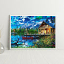 5D DIY Riverside House Full Round Diamond Painting Mosaic Picture Rhinestone