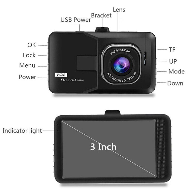 3 inch Screen G-sensor Recorder Single Lens HD Loop Recording Dash Cam
