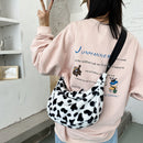 Cow Printed Plush Chest Bag Fashion Women Messenger Shoulder Pack Phone Purse