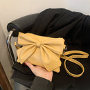 Retro Women PU Bowknot Shoulder Messenger Bag Casual Small Handbag (Yellow)