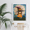 Bedroom Canvas Picture Mosaic Full Round Craft Little Witch Cat Diamond Painting