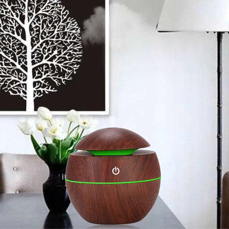 LED USB Induction Wood Grain Humidifier Ultrasonic Air Diffuser(Dark Brown